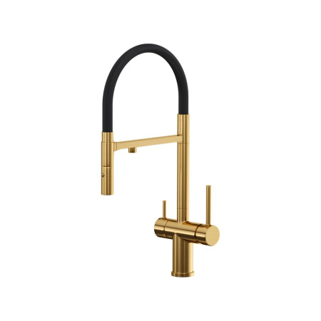 Смеситель Reflexion Lago RX9901GD для кухни с гибким изливом и подключением к фильтру, брашированное золото
