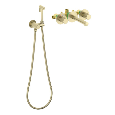 Встраиваемый термостатический смеситель для раковины с гигиеническим душем TIMO Saona 2383/17SM, матовое золото