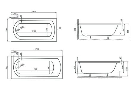 Ванна акриловая Polimat CLASSIC 170x75 с ножками