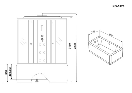 Душевая кабина Niagara Ultra NG-5170-01 (170х75х220) высокий поддон(56см),стекло тонированное,4 места