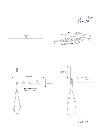 Панель VELIA CR душевая встраиваемая из нержавеющей стали Ceruttispa CT10398, цвет хром