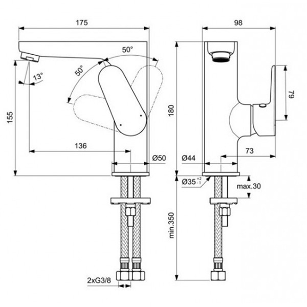 Смеситель для умывальника Ideal Standard CERAFINE O BC555AA