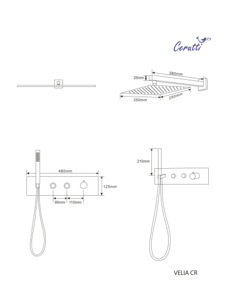Панель VELIA CR душевая встраиваемая из нержавеющей стали Ceruttispa CT10398, цвет хром