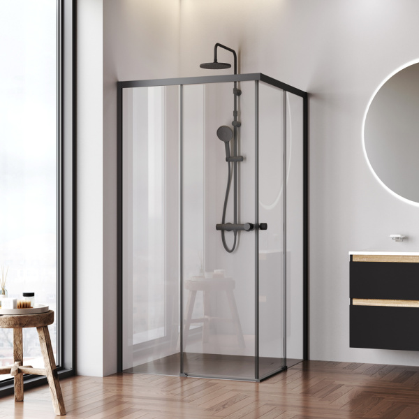 W94G-403-100100-BT1K X-joy Душевое ограждение AM.PM квадратное,раздвиж.двери 100x100 черный мат.