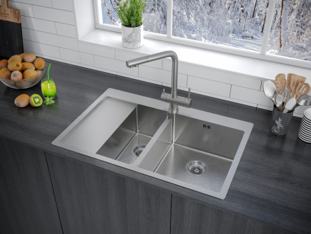 Мойка Paulmark KRONER 78/2SF PM227851-BSR 510х780х200 мм, нержавеющая сталь, нержавеющая сталь