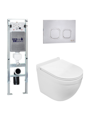 Комплект инсталляции с унитазом Weltwasser AMBERG 350 ST + HEIMBACH 043 GL-WT + AMBERG RD-MT CR
