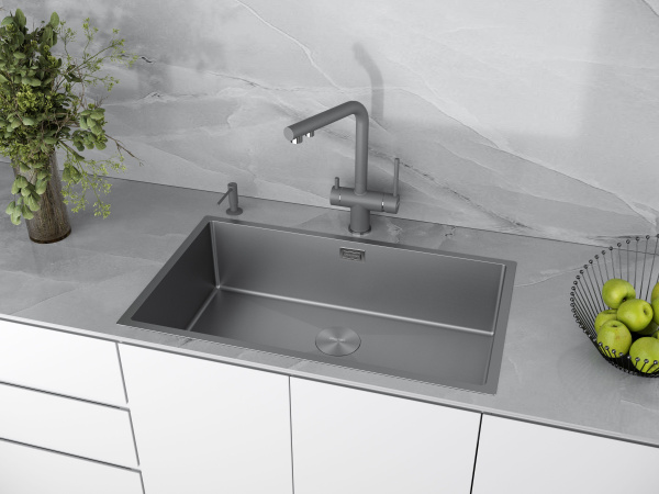 Мойка Paulmark NEXT 74 UNI PM217444-MG 440х740х200 мм, нержавеющая сталь, матовый серый