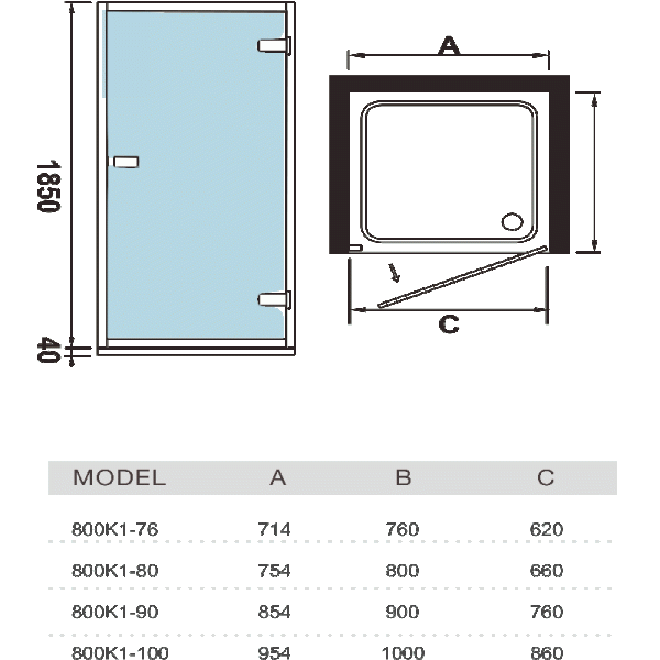 Душевая дверь WeltWasser WW600 600K1-90 900х1850 мм