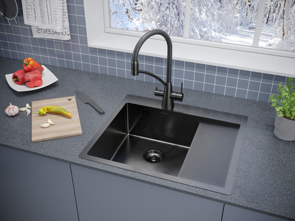 Мойка Paulmark KRONER 59F PM225951-GML 510х590х200 мм, нержавеющая сталь, вороненая сталь