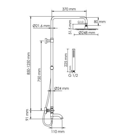 Душевая система WasserKRAFT A288.258.217.BM Thermo с термостатическим смесителем