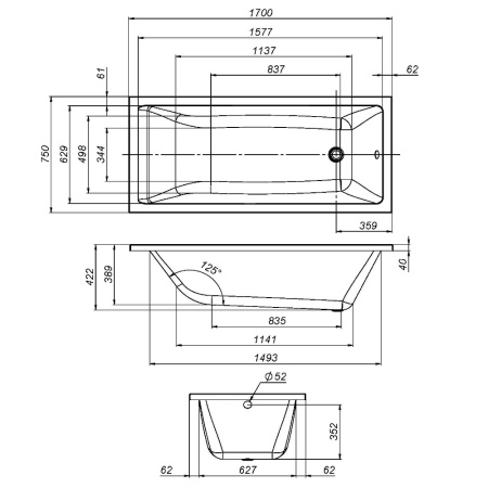 W93A-170-075W-R Gem  каркас для ванны 170х75 см