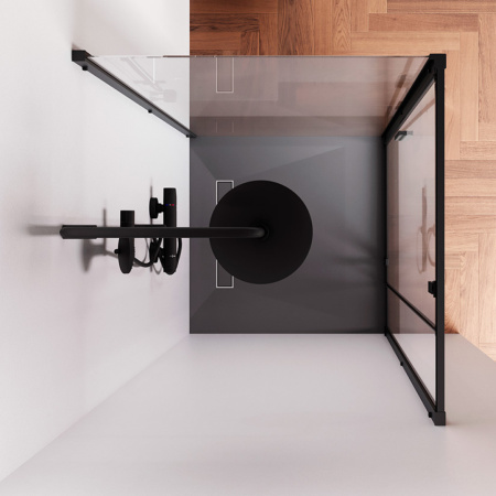 W90G-404-9090-BT Gem Душевое ограждение AM.PM квадрат, распашн дверь 90x90 мат черный, стекло прозрачное