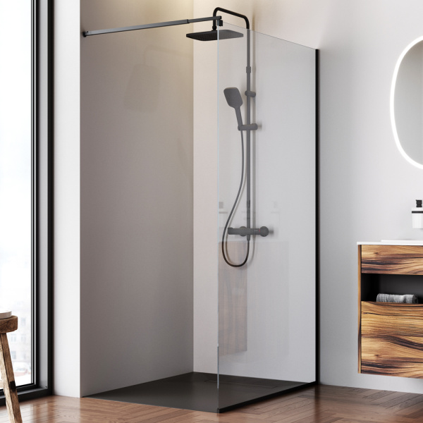 W84WI-110-F1-BTE Душевая перегородка AM.PM Func 110x200, стекло прозр. 8 мм + покрытие, профиль черный