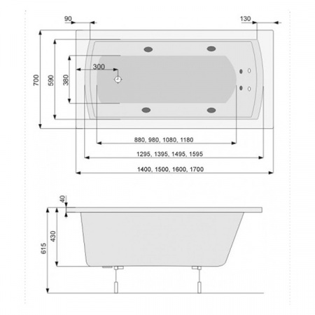 Акриловая ванна Poolspa Linea 180x80 с ножками PWPJX10ZN000000