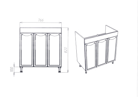 Тумба VIANT "Лима" COMO 80 3 ств 425х760х820 (VLIM80CO-T3ST)