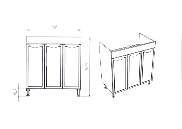 Тумба VIANT "Лима" COMO 80 3 ств 425х760х820 (VLIM80CO-T3ST)