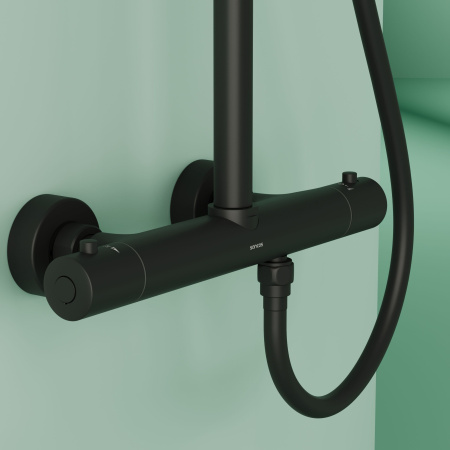 Душевая стойка SANCOS Game для душа с термостатическим смесителем, верхним и ручным душем, цвет черный матовый, арт. SC3002MB