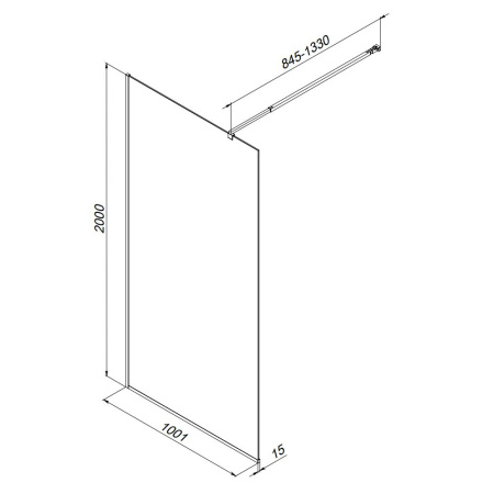 W84WI-100-F1-BTE Душевая перегородка AM.PM Func 100x200, стекло прозр. 8 мм + покрытие, профиль черный