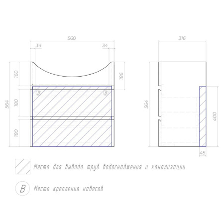 Тумба под раковину подвесная VIGO Wing tp.WIN.BAL.60.2Y дуб золотой, 60 см