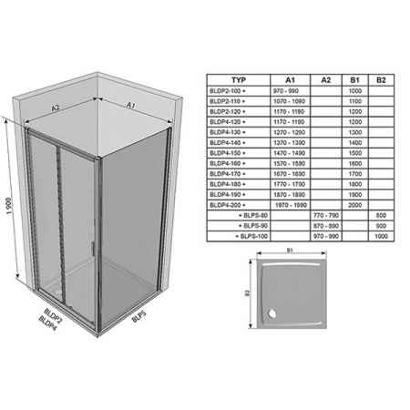 Душевая стенка Ravak Blix BLPS-90 блестящий+транспарент 9BH70C00Z1