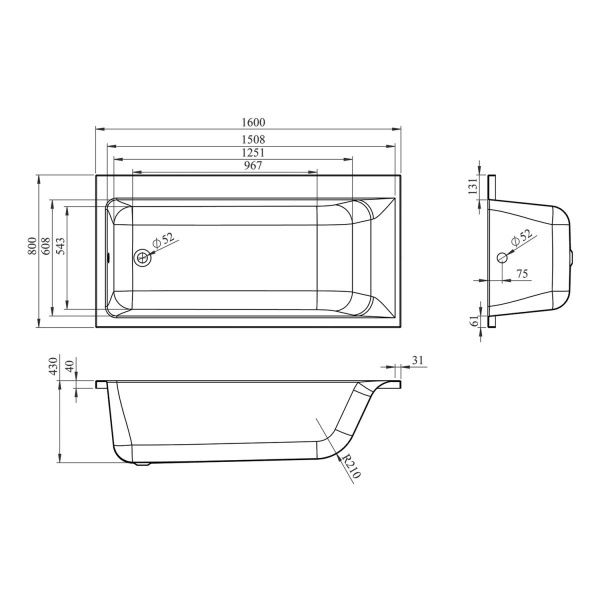 Акриловая ванна Lavinia Boho Catani 160х80 L 3712160L