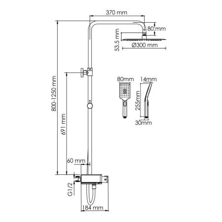 Душевая система WasserKRAFT A114.160.130.CB Thermo с термостатическим смесителем