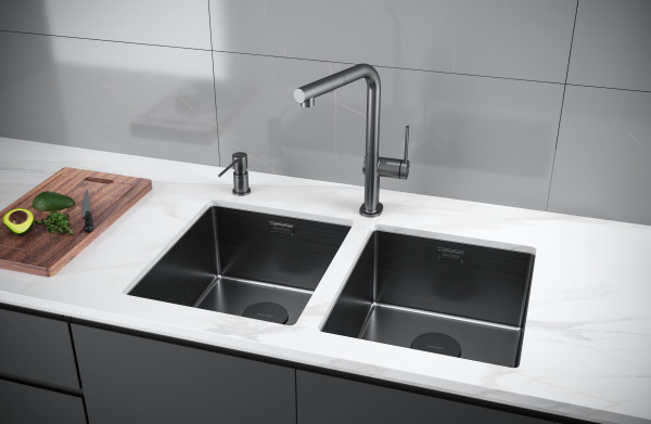 Мойка Paulmark NEXT 38 UNI PM213844-GM 440х380х200 мм, нержавеющая сталь, воронёная сталь