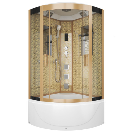 Душевая кабина Niagara Luxe NG-7710G (100x100х215) высокий поддон(45см),дверь раздвижная,стенки золото,4 места