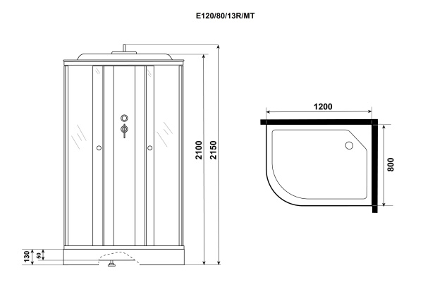 Душевая кабина Niagara Eco E120/80/13R/MT (120х80х215) низкий поддон(13см),стекло матовое,3 места