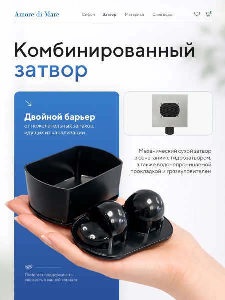Трап для душа Amore di Mare Picco SD-15, 150х150 мм, оборачиваемый под плитку, хром