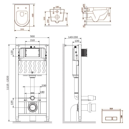 IS47038.801900 Инсталляция с клавишей Pro S черн мат с подвесным унитазом Like Aquaspin с сиденьем м/лиф