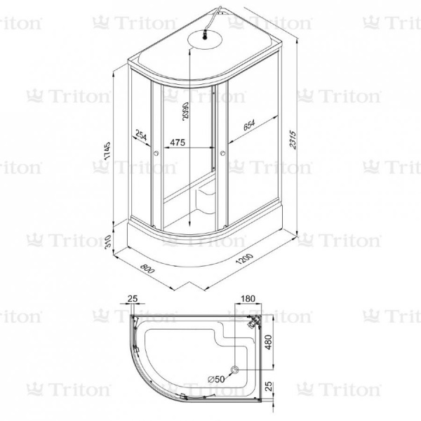 Душевая кабина Triton Риф В3 ДН4 120х80 правая, поддон средний, стекло шиншила