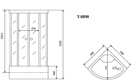 Душевая кабина Timo Comfort T-8890 Fabric Glass  90*90*220+турецкая баня хамам