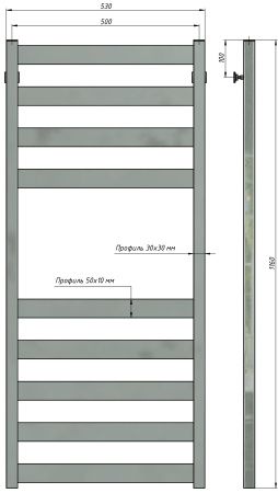 Полотенцесушитель водяной Stinox San Remo 500x1200, нижнее подключение, черный матовый, 1/2" ВР (внутренняя резьба), 9 перекладин