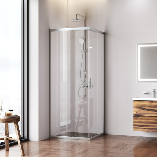 W90G-403-8080-MT Gem Душевое ограждение AM.PM квадратн.,раздвиж.двери 80x80 хром мат.,стекло прозрачное