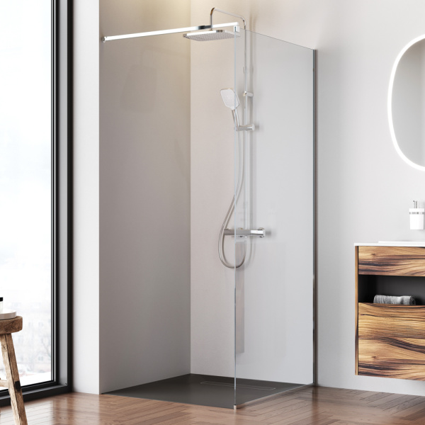 W84WI-90-F1-MTE Душевая перегородка AM.PM Func 90x200, стекло прозр. 8 мм + покрытие, профиль мат хром