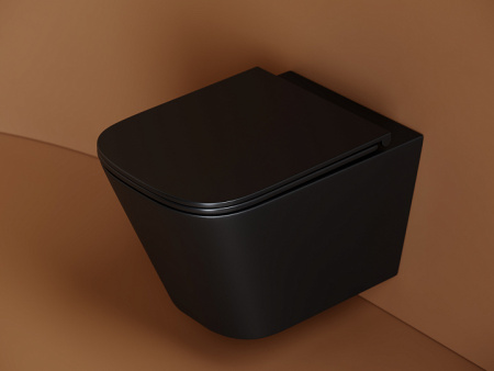 Подвесной унитаз Ceramicanova Union Торнадо безободковый, с ультратонким сиденьем с микролифтом и функцией быстрого снятия, с креплением скрытого монтажа, цвет черный матовый CN4009TMB