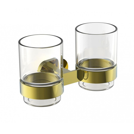 Два стакана для зубных щеток с держателем WONZON & WOGHAND, Глянцевое золото (WW-8428-LG)