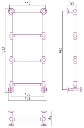 Полотенцесушитель Сунержа Ренессанс 1304 960x400 Без покрытия 00-0280-9640