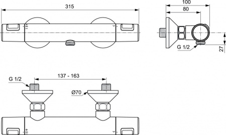 Гигиенический душ с термостатическим смесителем Ideal Standard CERATHERM T25 A7201AA+B0595AA