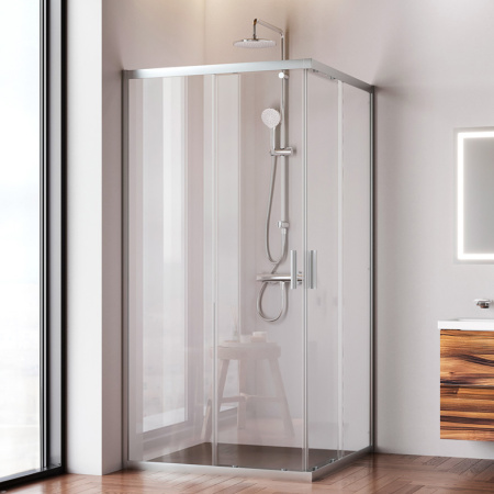 W90G-403-100100-MT Gem Душевое ограждение AM.PM квадратн.,раздвиж.двери 100x100 хром мат.,стекло прозрачное