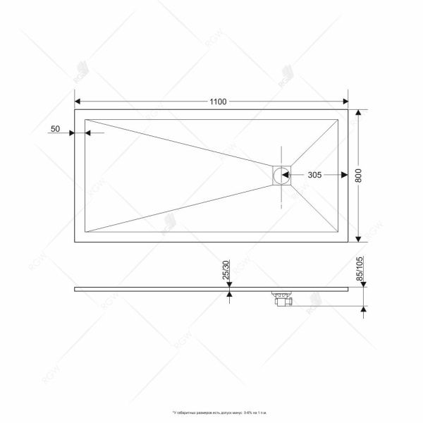 Душевой поддон прямоугольный RGW ST-G 16152811-02 80х110х2.5 см