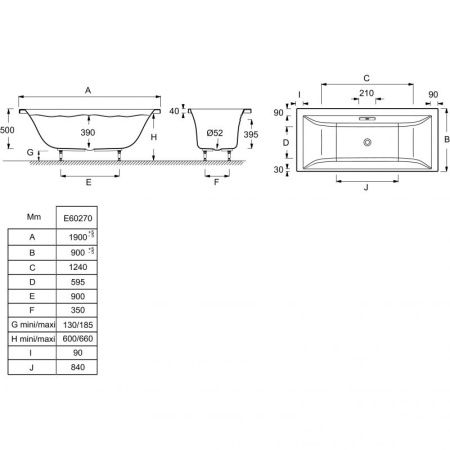 Акриловая ванна Jacob Delafon Evok 190x90 E60270-00 без гидромассажа