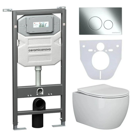 Сет 4 в 1: Инсталляция с кнопкой+унитаз+шумоизоляция Ceramicanova, CN3001_1001CH_1000