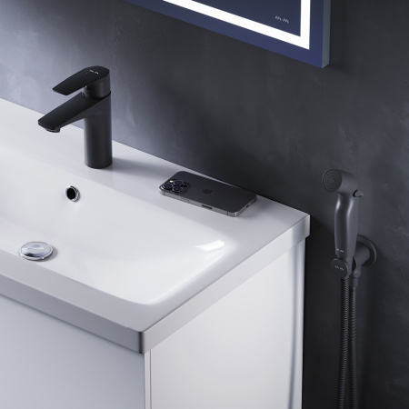 F90A03022 Gem Смеситель для умывальника AM.PM с гиг.душем, излив 99 мм, черный