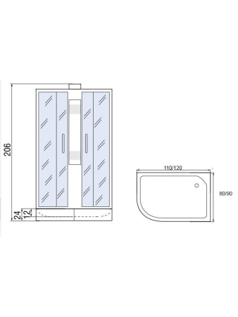 Душевая кабина МОНОМАХ МОНОМАХ Б/К 110/80/24 МЗ R 1100х800х2060мм