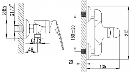 Смеситель для душа AZARIO EVORA керамический картридж, хром (AZ-WKE33361C-E)