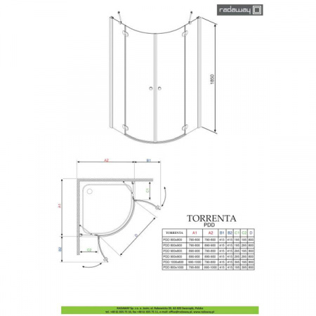 Душевой уголок Radaway Torrenta PDD 90x90 стекло прозрачное 31600-01-01N