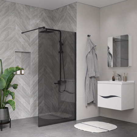 Душевая перегородка, ограждение Reflexion RX200100TBL-15 Walk in 200x100см, тонированное закаленное стекло 8мм, черный профиль