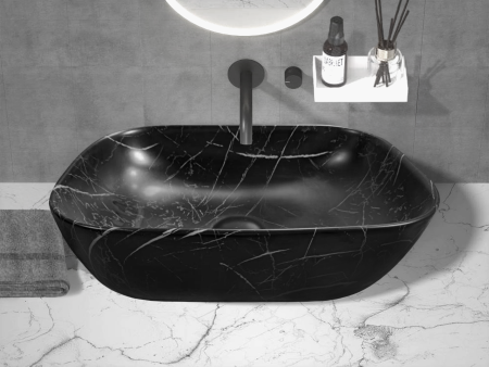 Раковина CR8215MMB накладная, мрамор матовый черный, прямоугольная 455х320х135 Ceruttispa